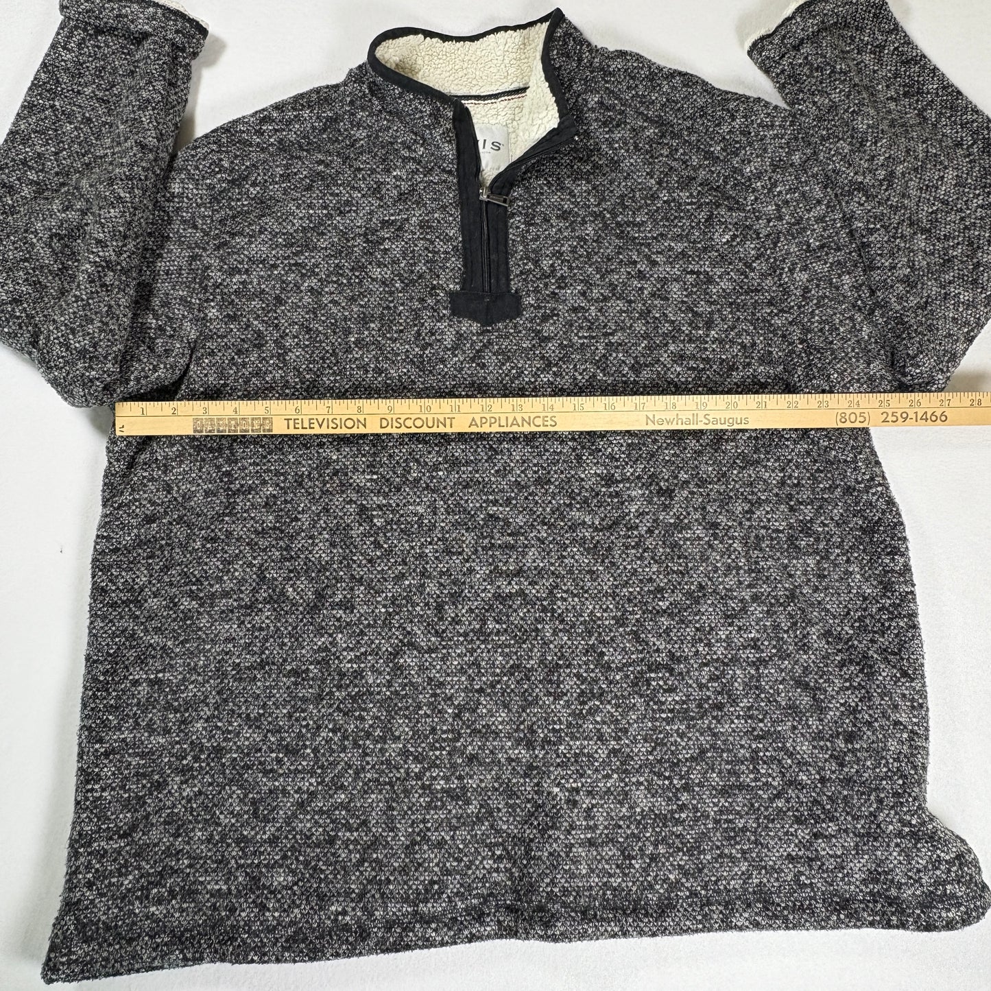 Orvis Men’s XXL Sherpa Fleece Quarter Zip Pullover Gray Black Sweater Jacket