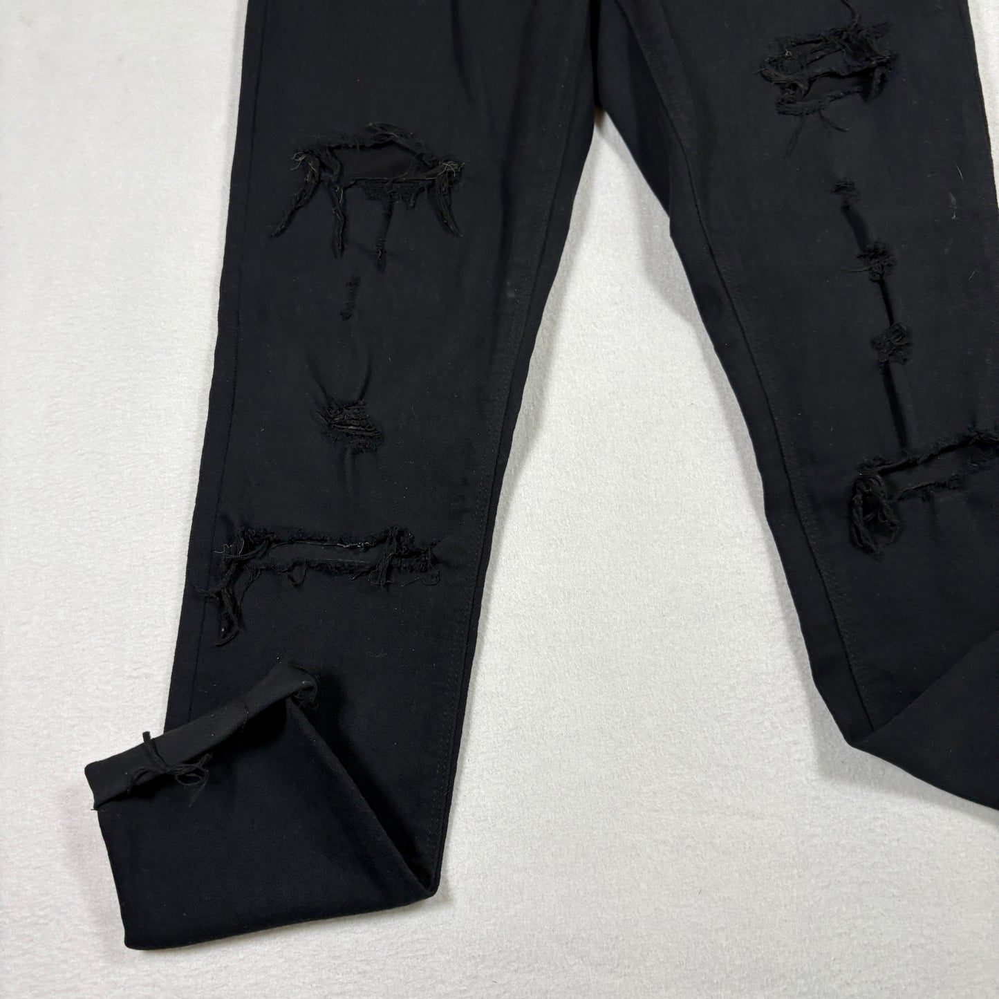 Express Womens Jeans Size 4 Black Distressed Ripped Mid Rise Legging Y2K Grunge