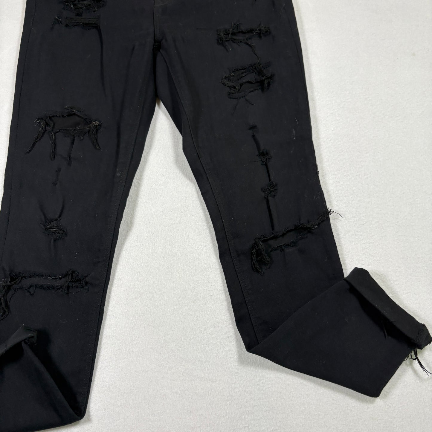 Express Womens Jeans Size 4 Black Distressed Ripped Mid Rise Legging Y2K Grunge