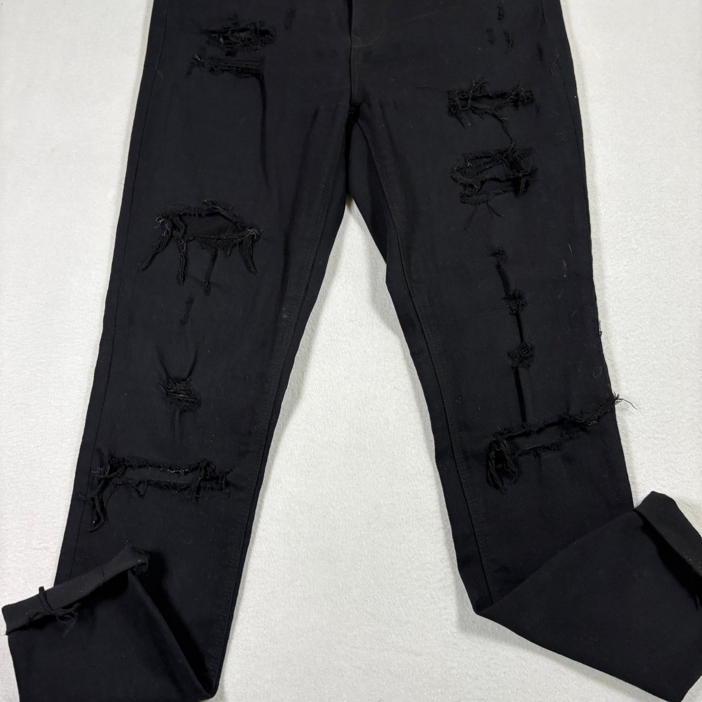 Express Womens Jeans Size 4 Black Distressed Ripped Mid Rise Legging Y2K Grunge