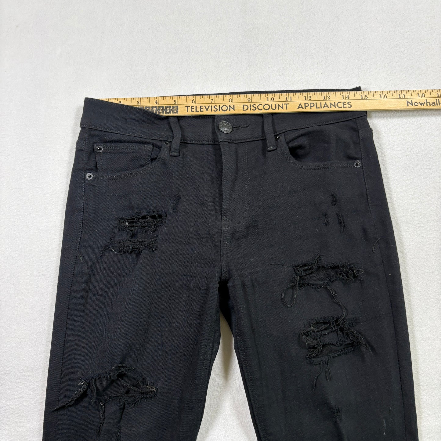 Express Womens Jeans Size 4 Black Distressed Ripped Mid Rise Legging Y2K Grunge