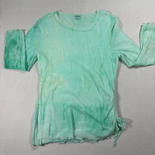 Cielo Marble Tie Dye Top Womens Medium Green Mesh Sheer Ruched Y2K Aesthetic