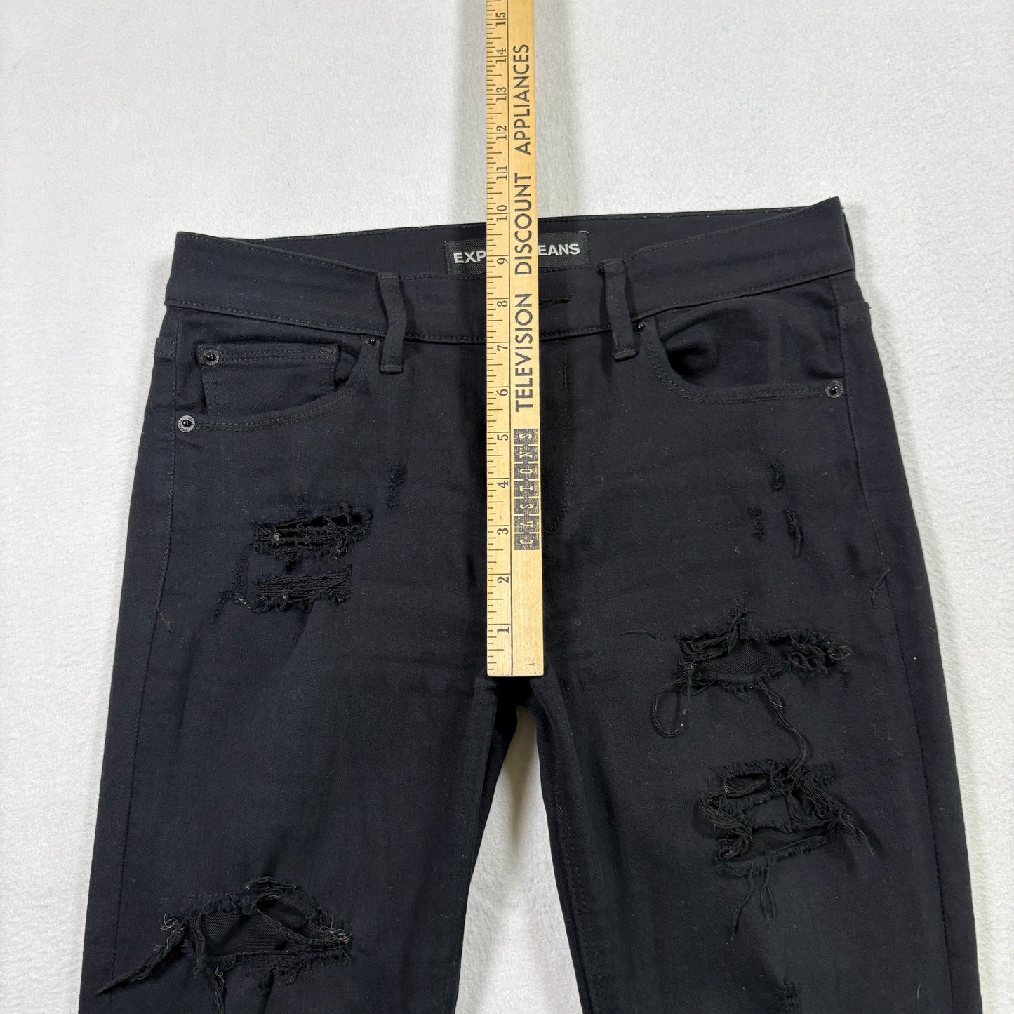 Express Womens Jeans Size 4 Black Distressed Ripped Mid Rise Legging Y2K Grunge
