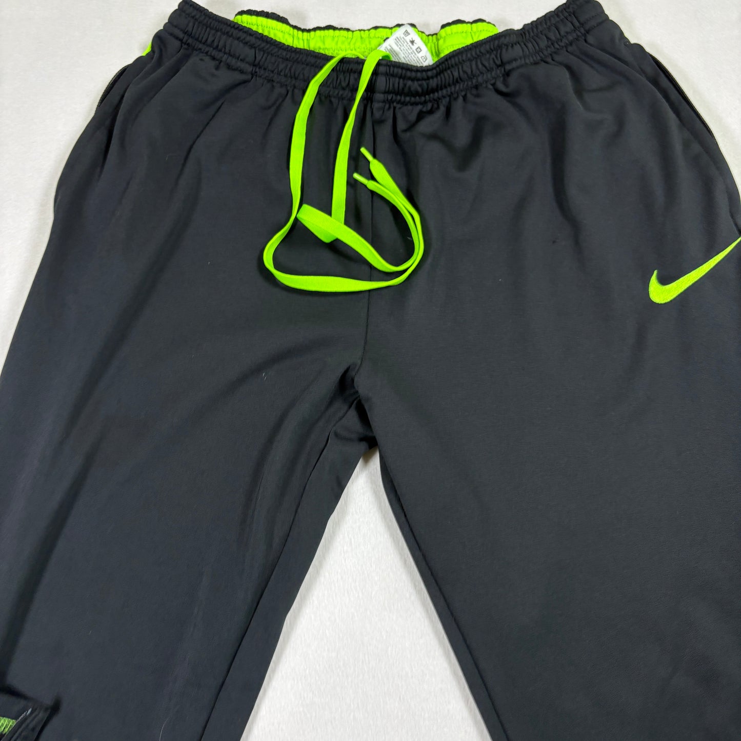 Nike Mens Dri-Fit Pants Medium Black Green Swoosh Training Athletic Track
