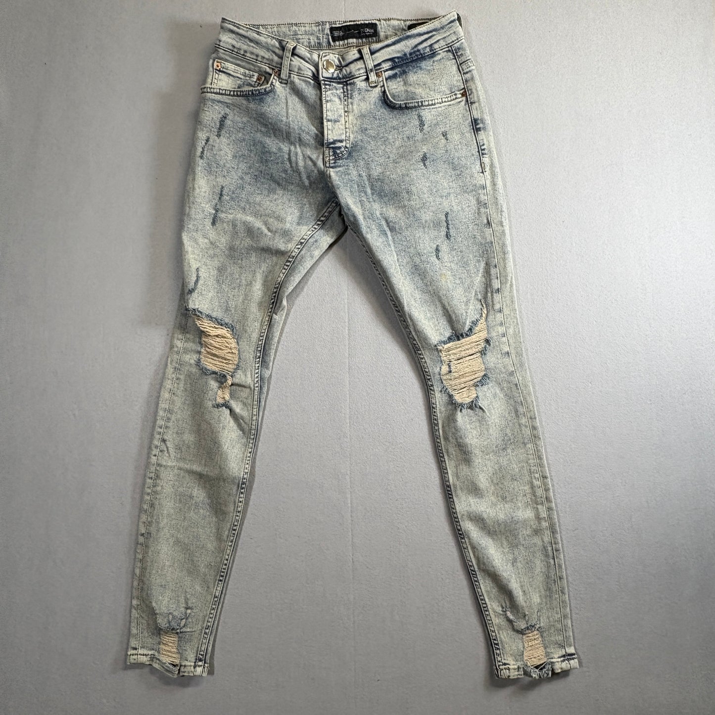 Distressed Skinny Jeans Y2K Streetwear Light Wash Denim Fits Like 28x29