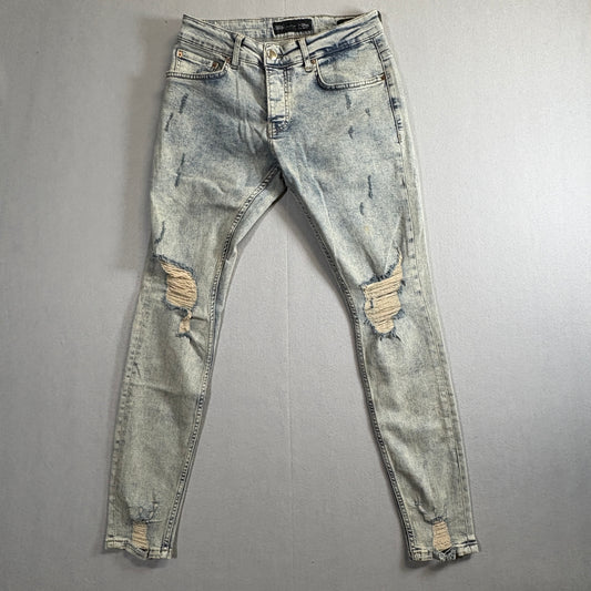Distressed Skinny Jeans Y2K Streetwear Light Wash Denim Fits Like 28x29
