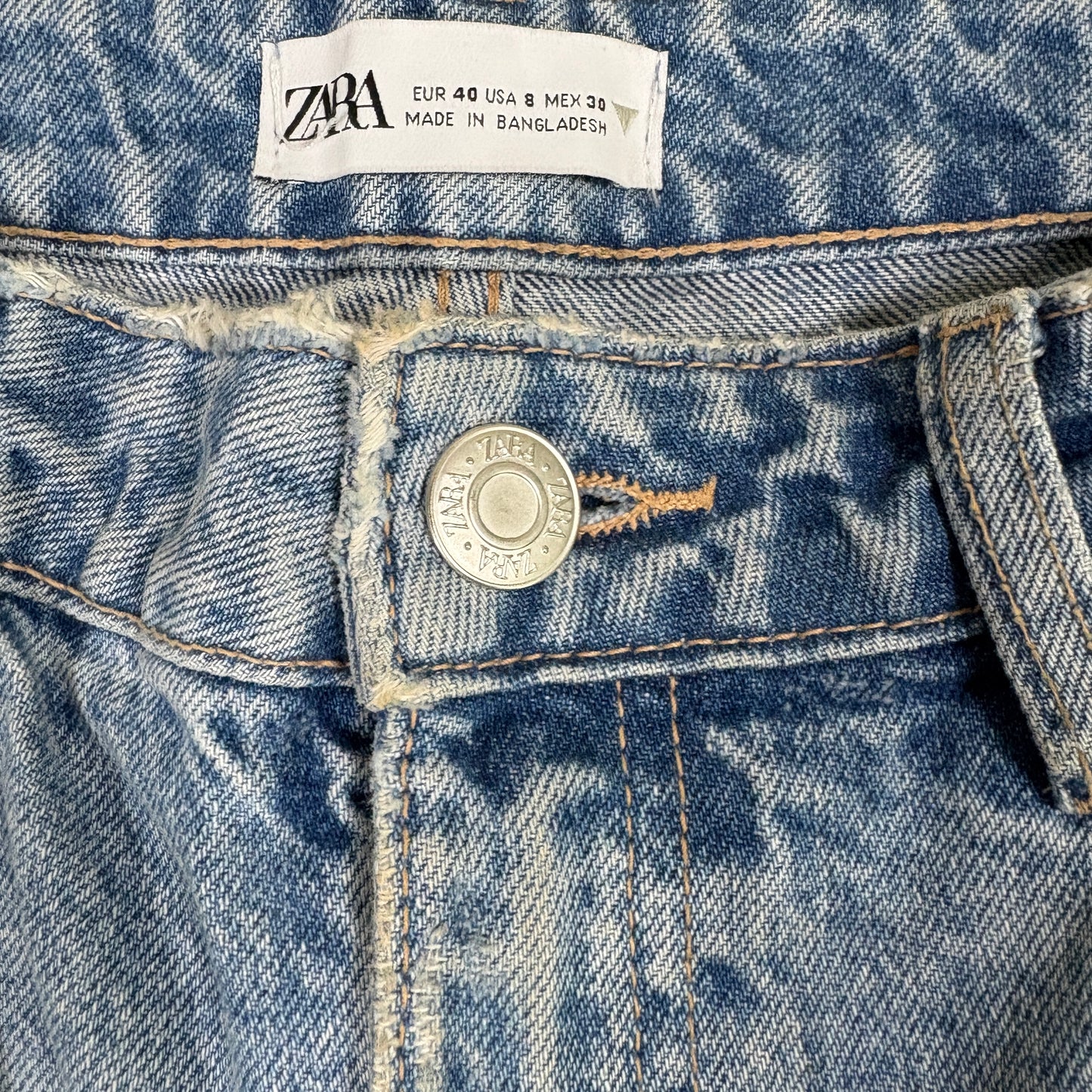 Zara Womens Jeans Size 8 Distressed Ripped Baggy Mom Fit Blue Denim Y2K Grunge