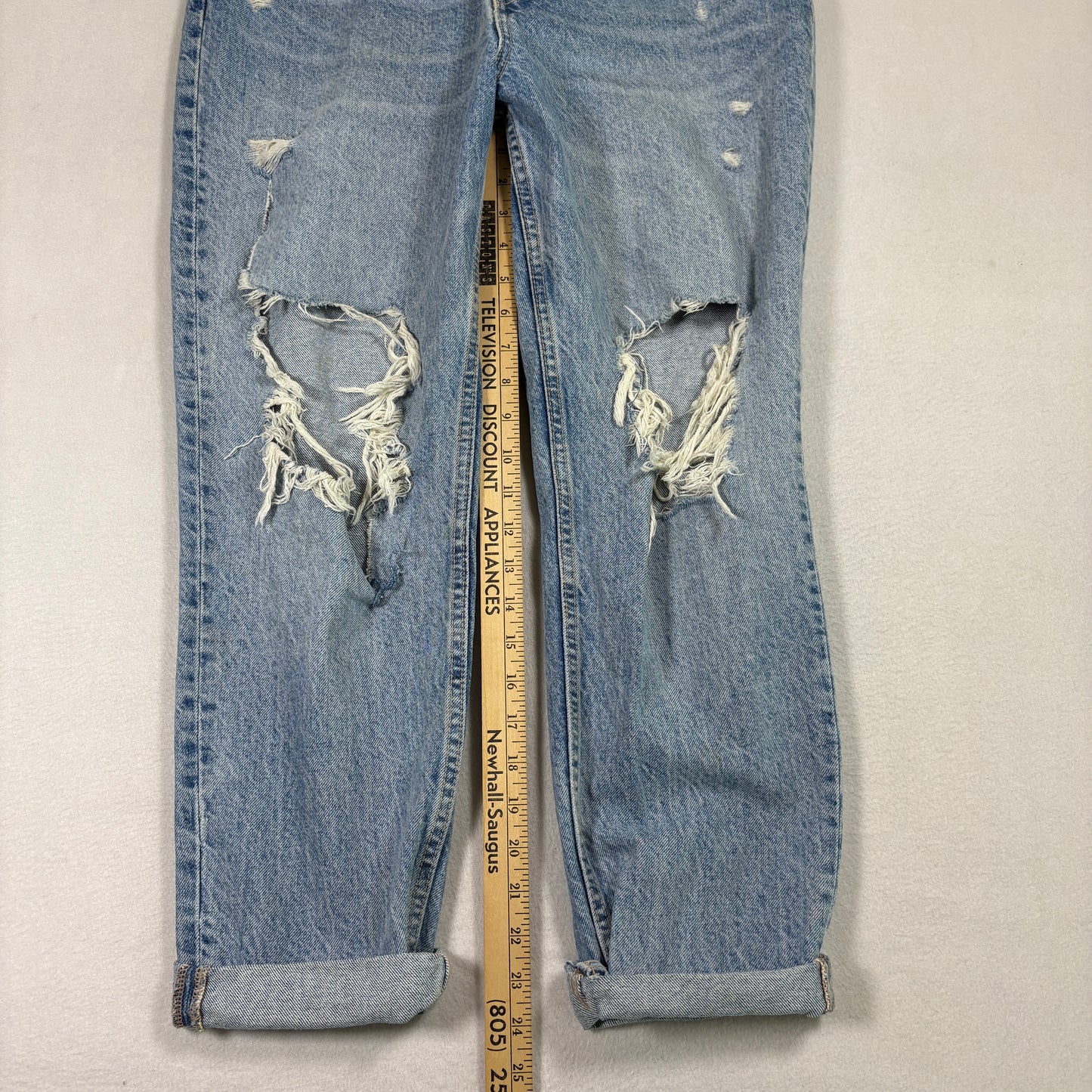 Zara Womens Jeans Size 8 Distressed Ripped Baggy Mom Fit Blue Denim Y2K Grunge