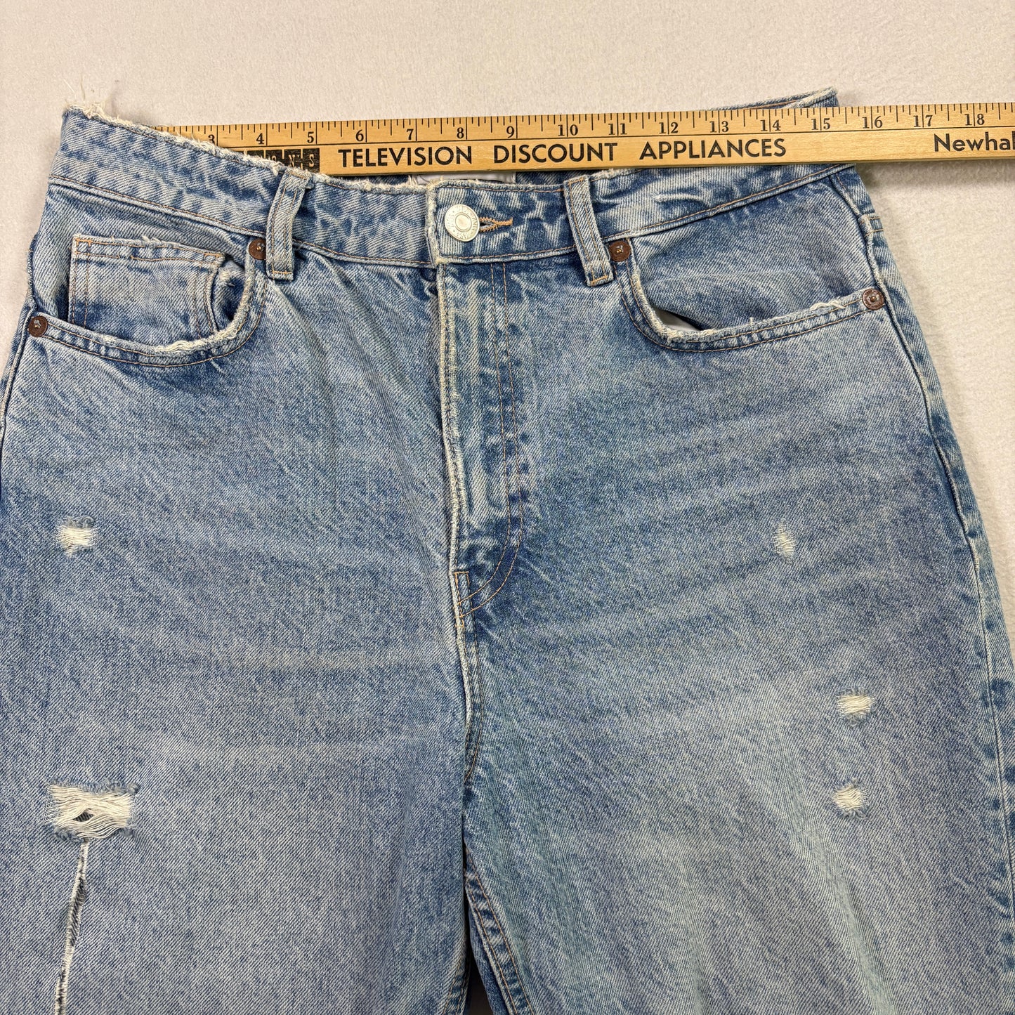 Zara Womens Jeans Size 8 Distressed Ripped Baggy Mom Fit Blue Denim Y2K Grunge