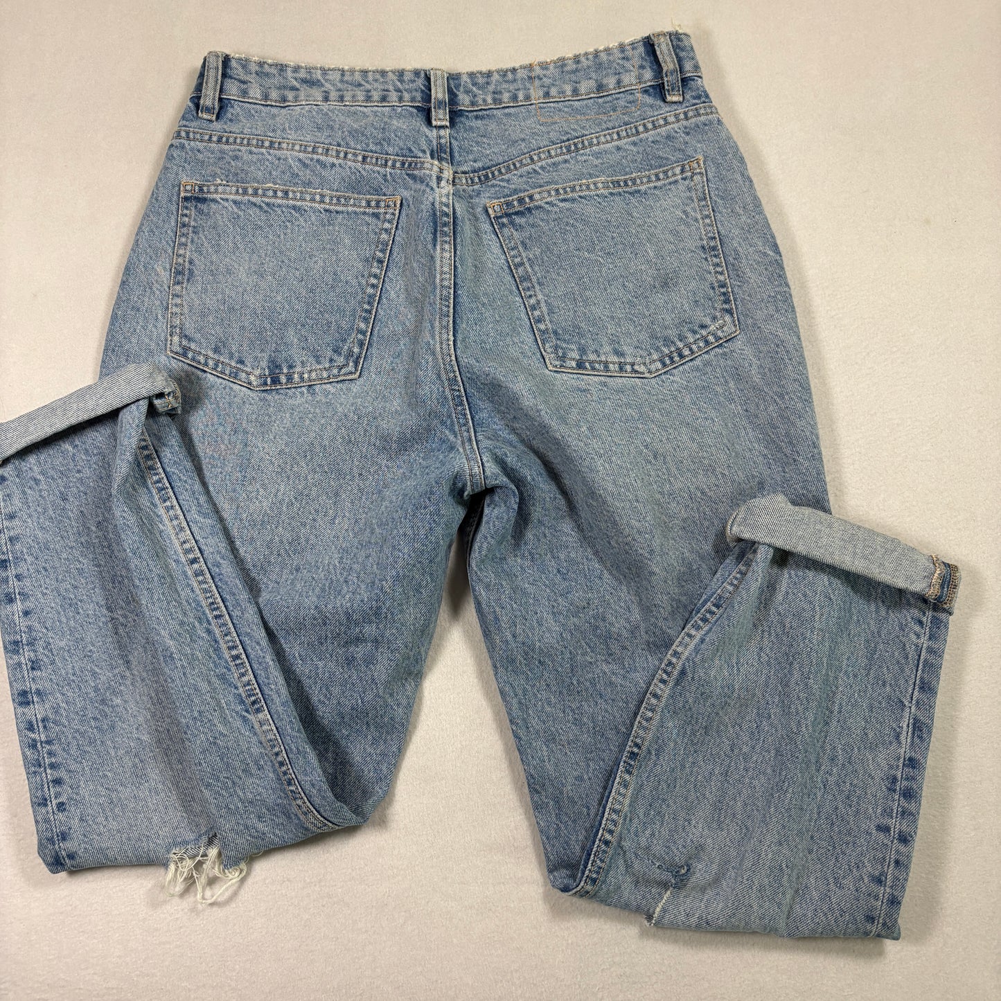 Zara Womens Jeans Size 8 Distressed Ripped Baggy Mom Fit Blue Denim Y2K Grunge