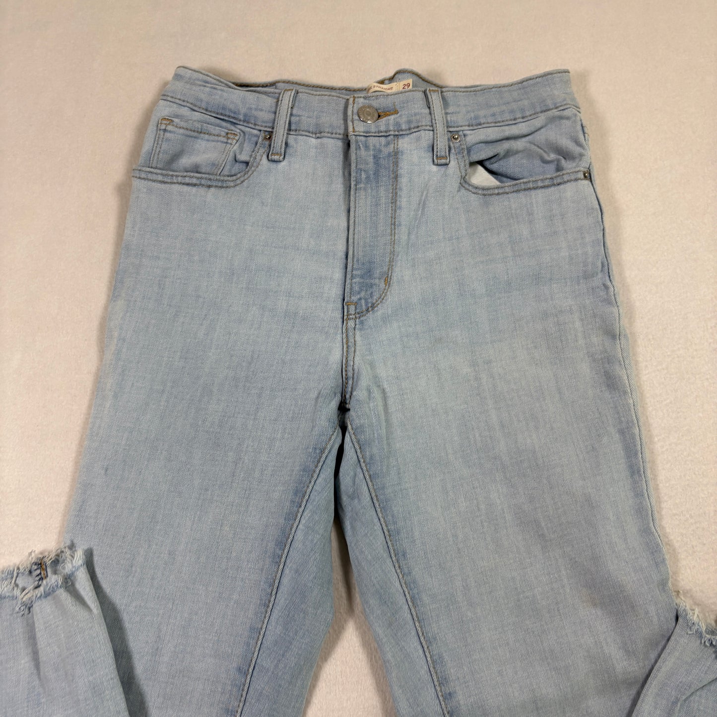 Levi’s Womens 724 High Rise Straight Jeans 29 Light Wash Distressed Y2K Grunge