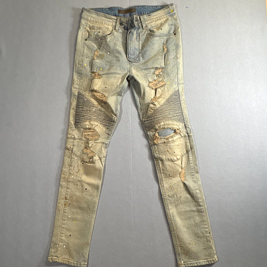 KDNK Biker Distressed Jeans Size 30 Fits Like 30x30 Moto Paint Splatter