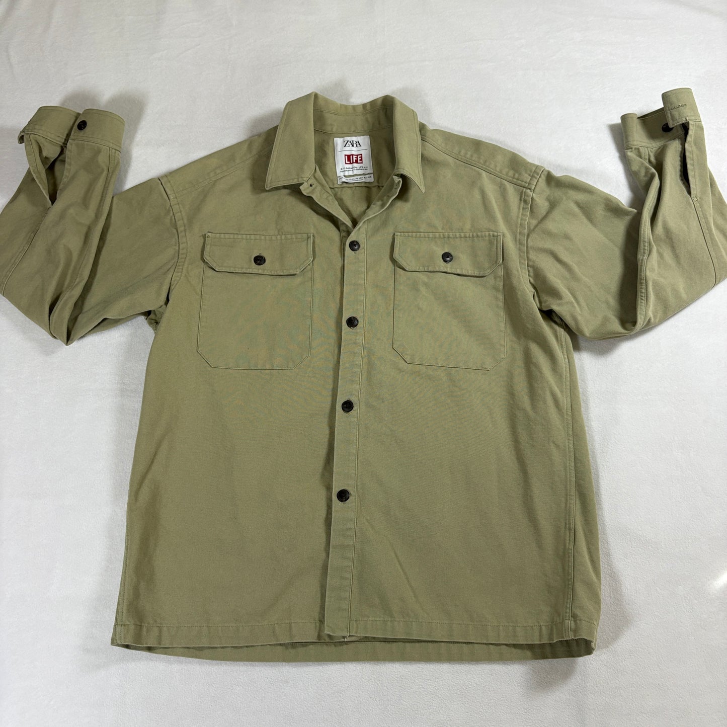 Zara LIFE Overshirt Mens L XL Khaki Button Up Shirt Jacket Utility Cotton