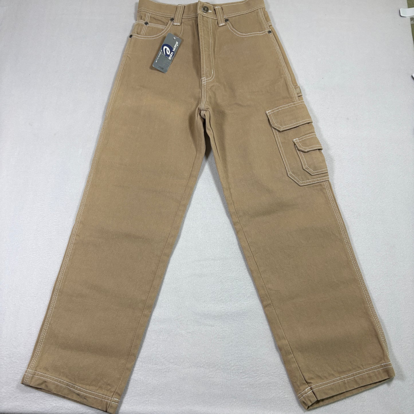 Slam Ups Mens Carpenter Pants 12x26 Tan Khaki Workwear Utility Pockets Y2K