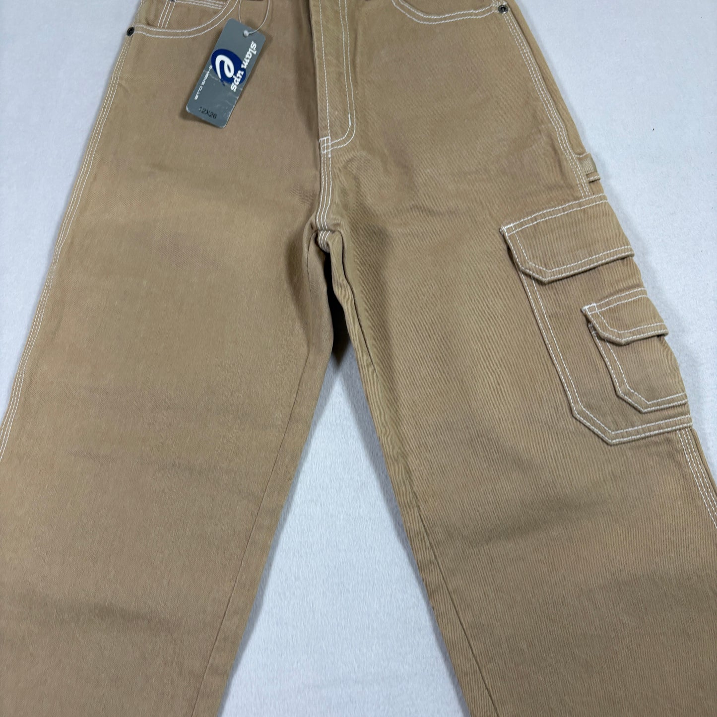 Slam Ups Mens Carpenter Pants 12x26 Tan Khaki Workwear Utility Pockets Y2K