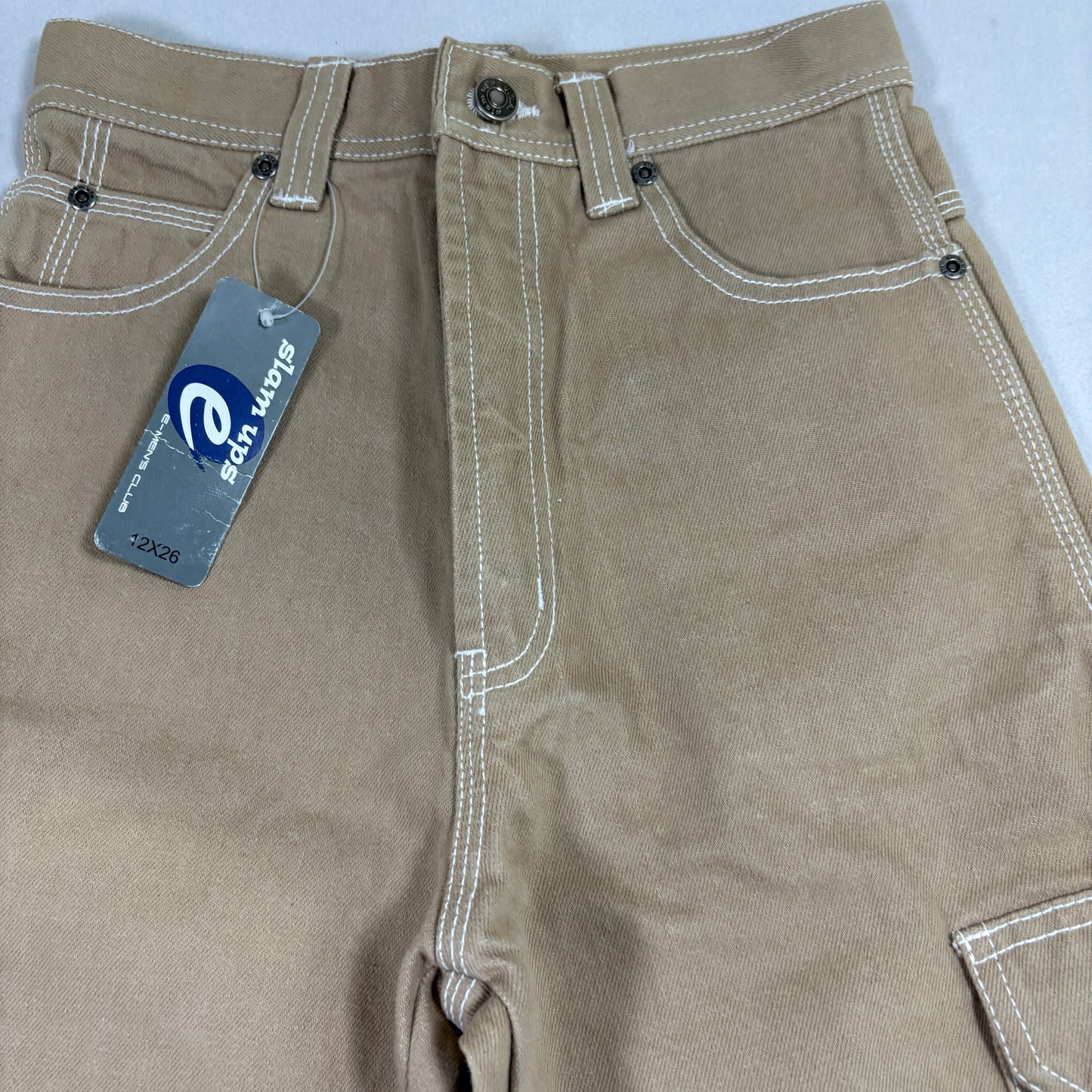 Slam Ups Mens Carpenter Pants 12x26 Tan Khaki Workwear Utility Pockets Y2K