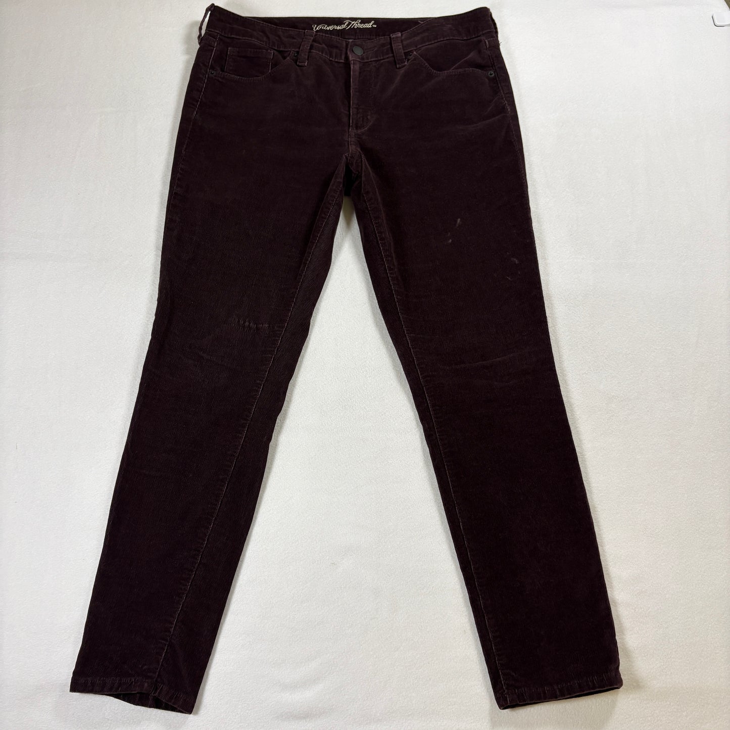 Universal Thread Pants Womens Size 12 Burgundy Corduroy Mid Rise Skinny Fit 90s