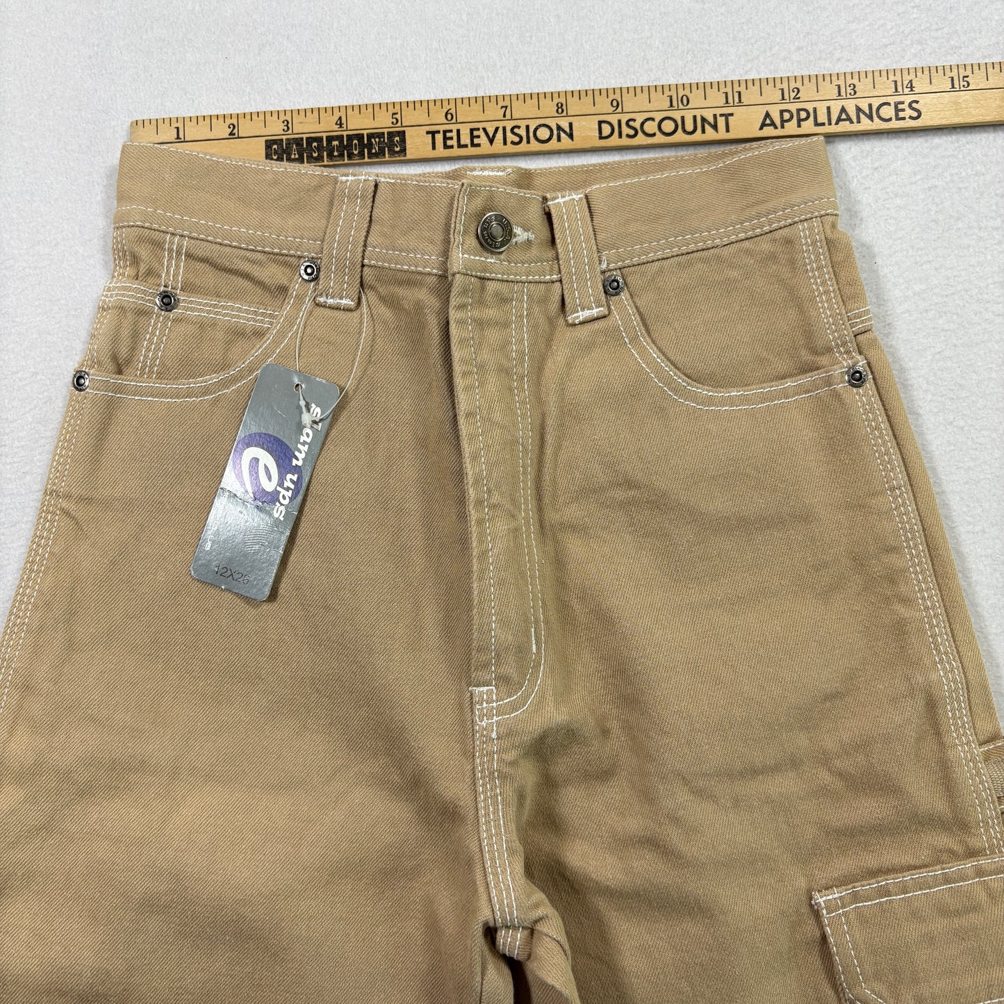 Slam Ups Mens Carpenter Pants 12x26 Tan Khaki Workwear Utility Pockets Y2K