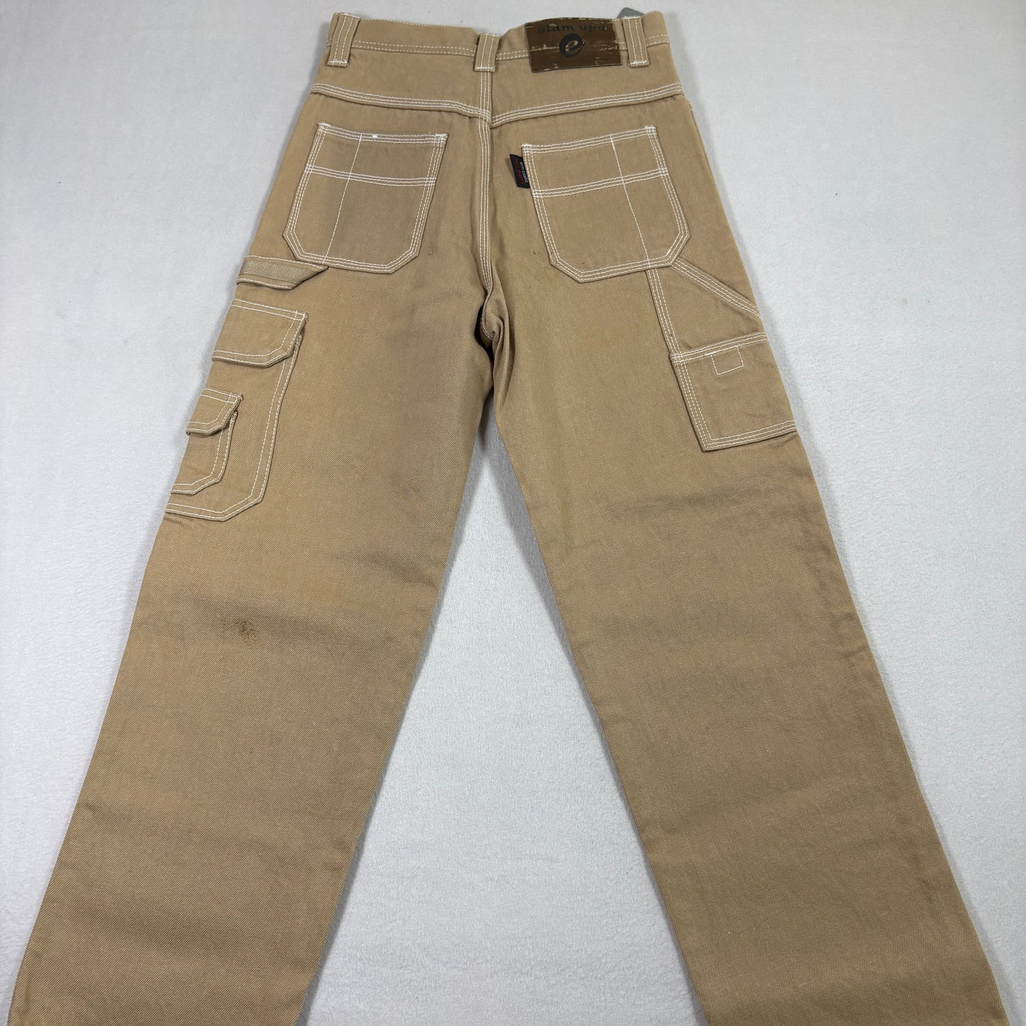 Slam Ups Mens Carpenter Pants 12x26 Tan Khaki Workwear Utility Pockets Y2K