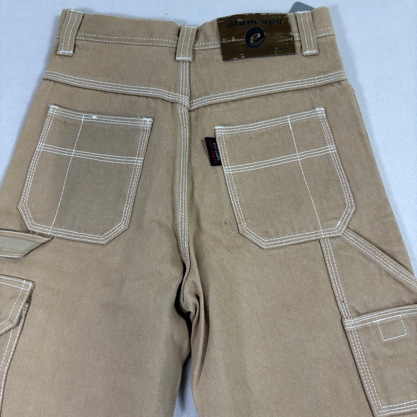 Slam Ups Mens Carpenter Pants 12x26 Tan Khaki Workwear Utility Pockets Y2K