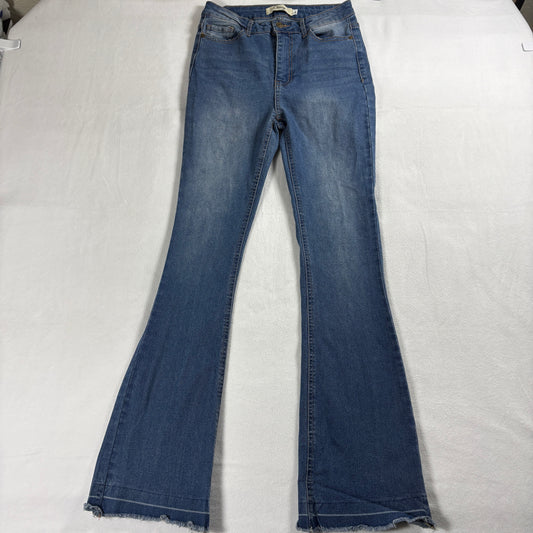 Vintage Flare Jeans Womens Size 9 Blue Bootcut Raw Hem Stretch Denim 90s Y2K Fit