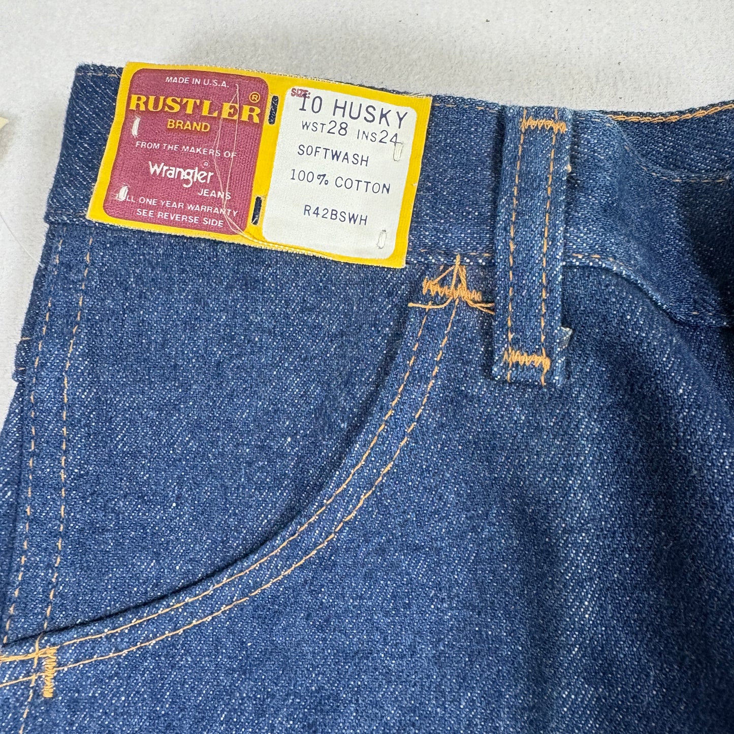 VTG Rustler by Wrangler Boys 10 Husky Jeans USA Made 28x24 Deadstock NOS NWT