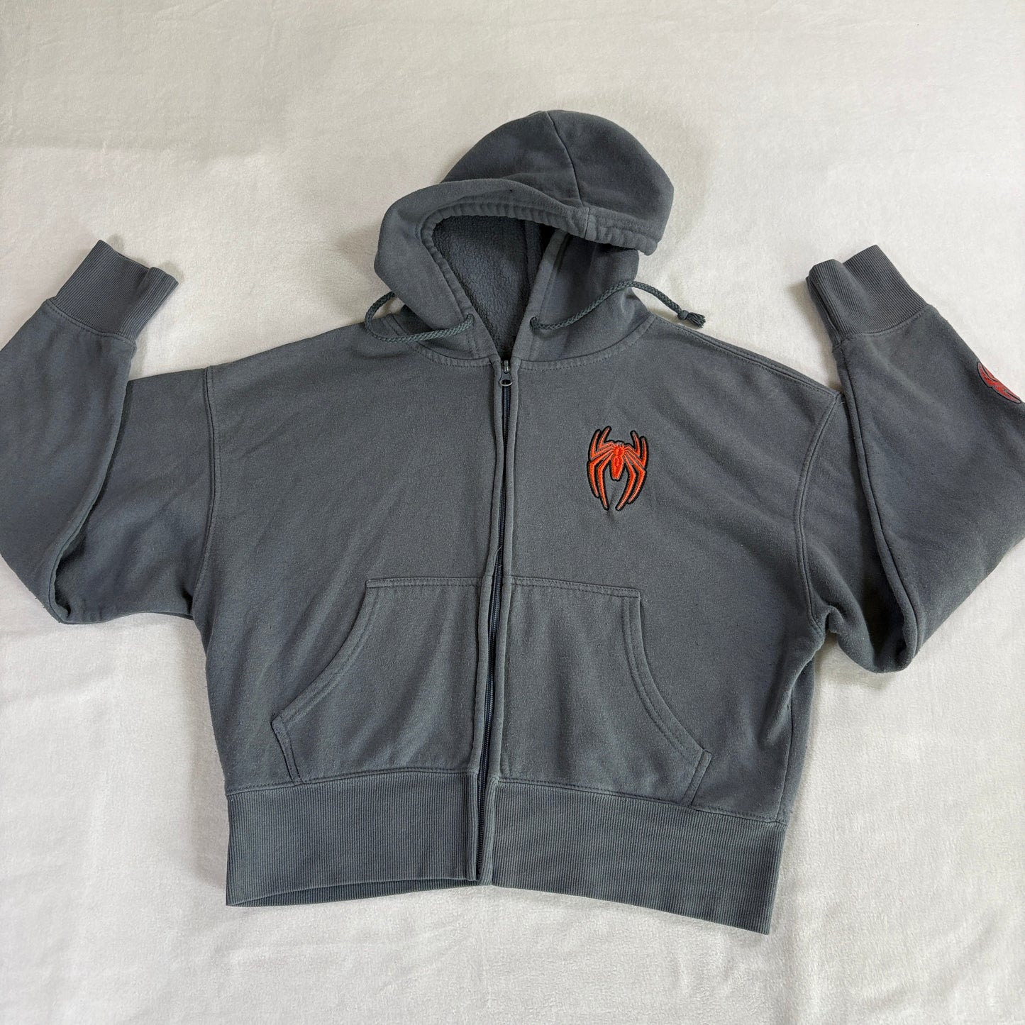 Marvel Spider Man Hoodie Youth Gray Zip Up Spider Logo Sleeve Graphic Kids M