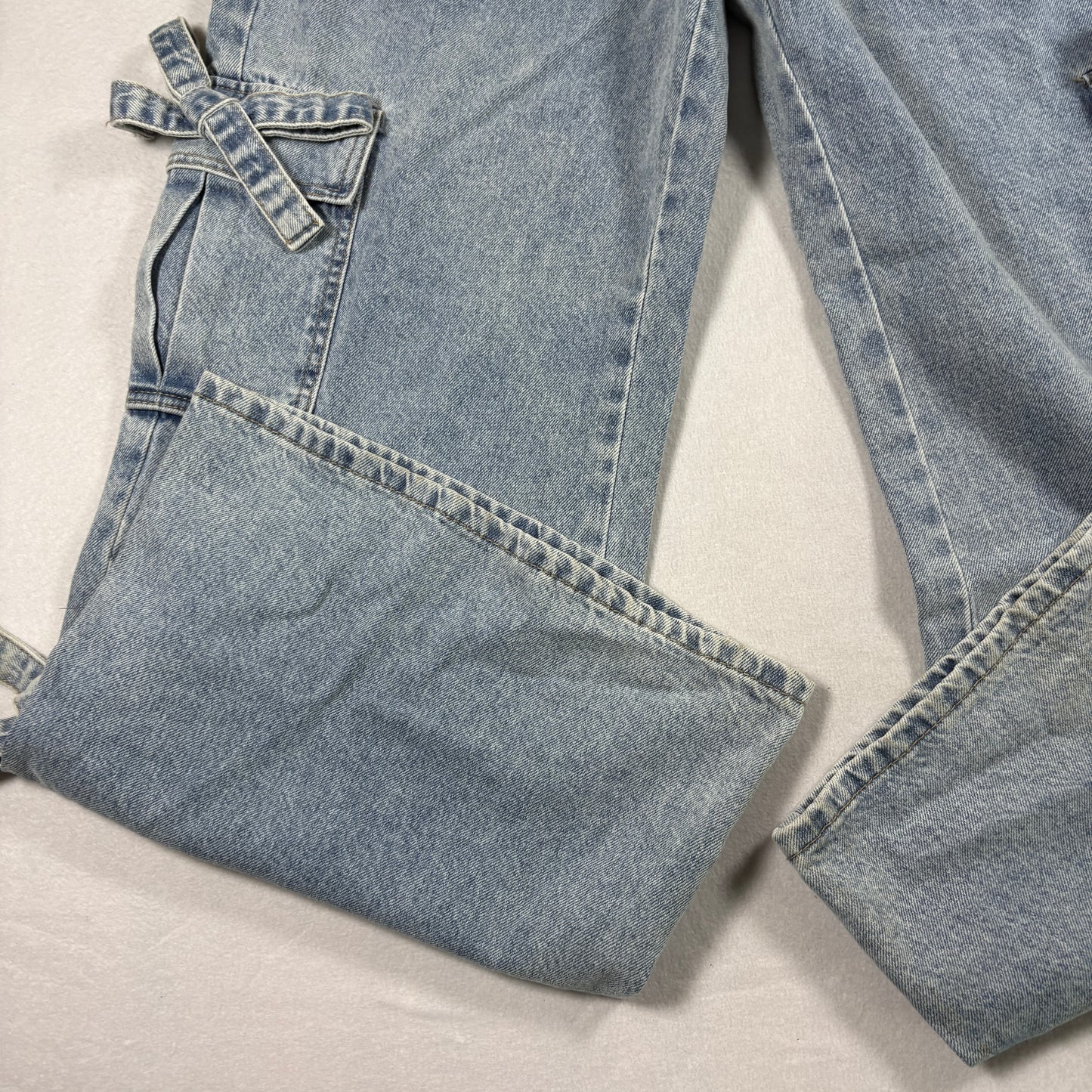 Forever 21 Womens Jeans 29 Y2K Baggy Cargo Bow Tie Flare Denim Grunge Distressed