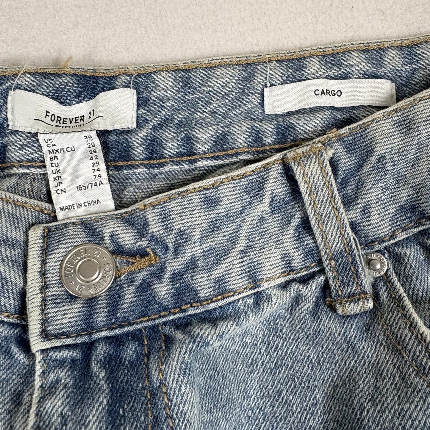 Forever 21 Womens Jeans 29 Y2K Baggy Cargo Bow Tie Flare Denim Grunge Distressed