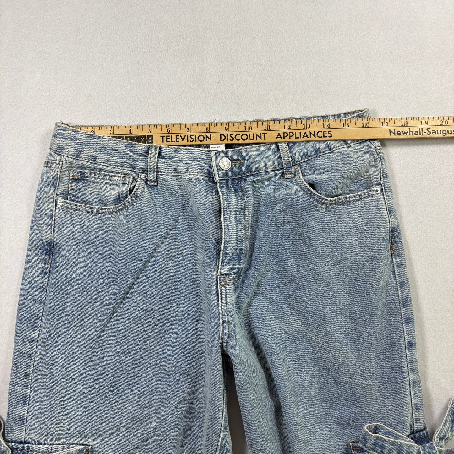 Forever 21 Womens Jeans 29 Y2K Baggy Cargo Bow Tie Flare Denim Grunge Distressed