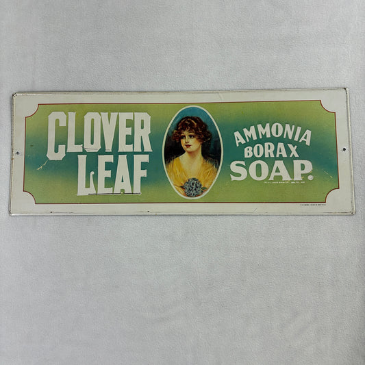 Vintage Clover Leaf Ammonia Borax Soap Metal Advertising Sign 1974 Heilner USA