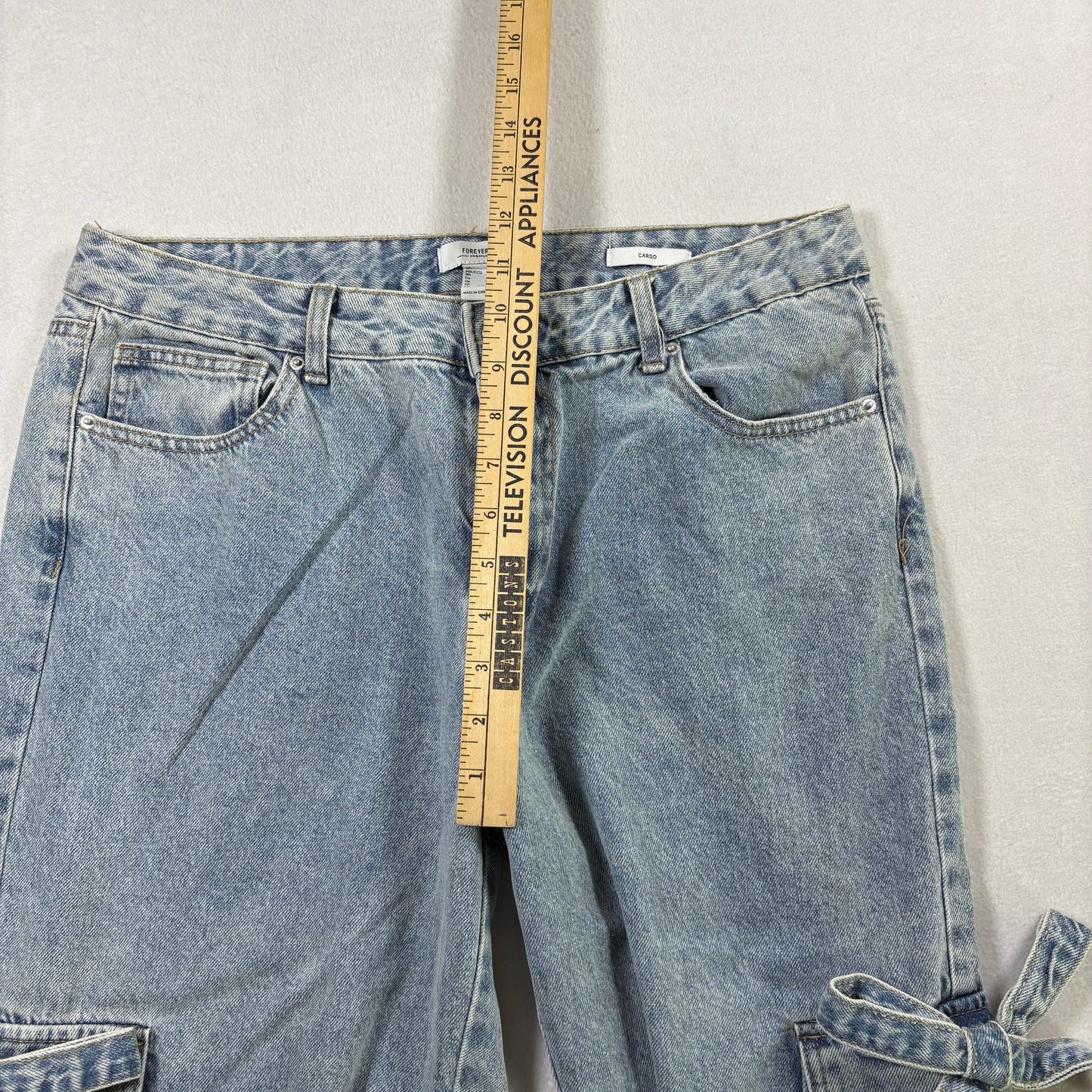 Forever 21 Womens Jeans 29 Y2K Baggy Cargo Bow Tie Flare Denim Grunge Distressed