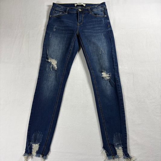 Papaya Jeans Women Size 5 Blue Skinny Distressed Raw Hem Stretch Denim Fit Retro