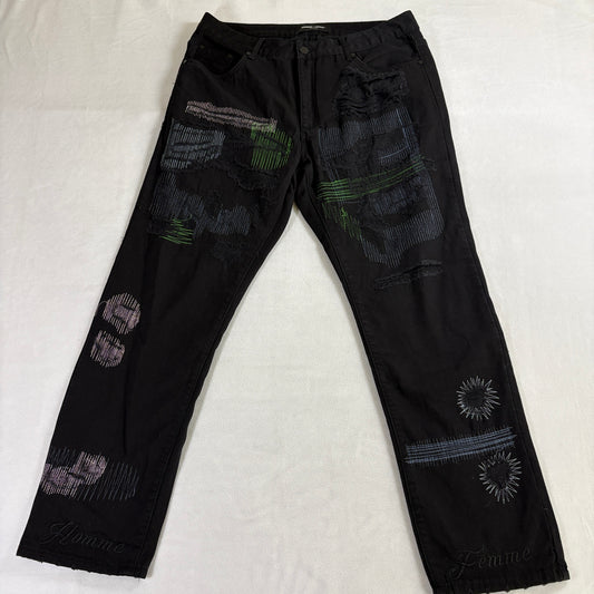 Homme + Femme Distressed Patchwork Jeans Black Streetwear Grunge Mens 36 Rare