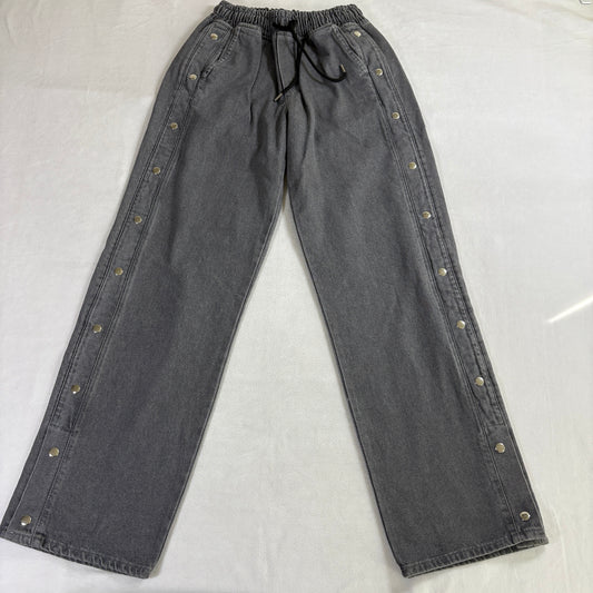 BoohooMAN Snap Side Denim Jeans Mens 32 Gray Elastic Waist Streetwear Wide Leg