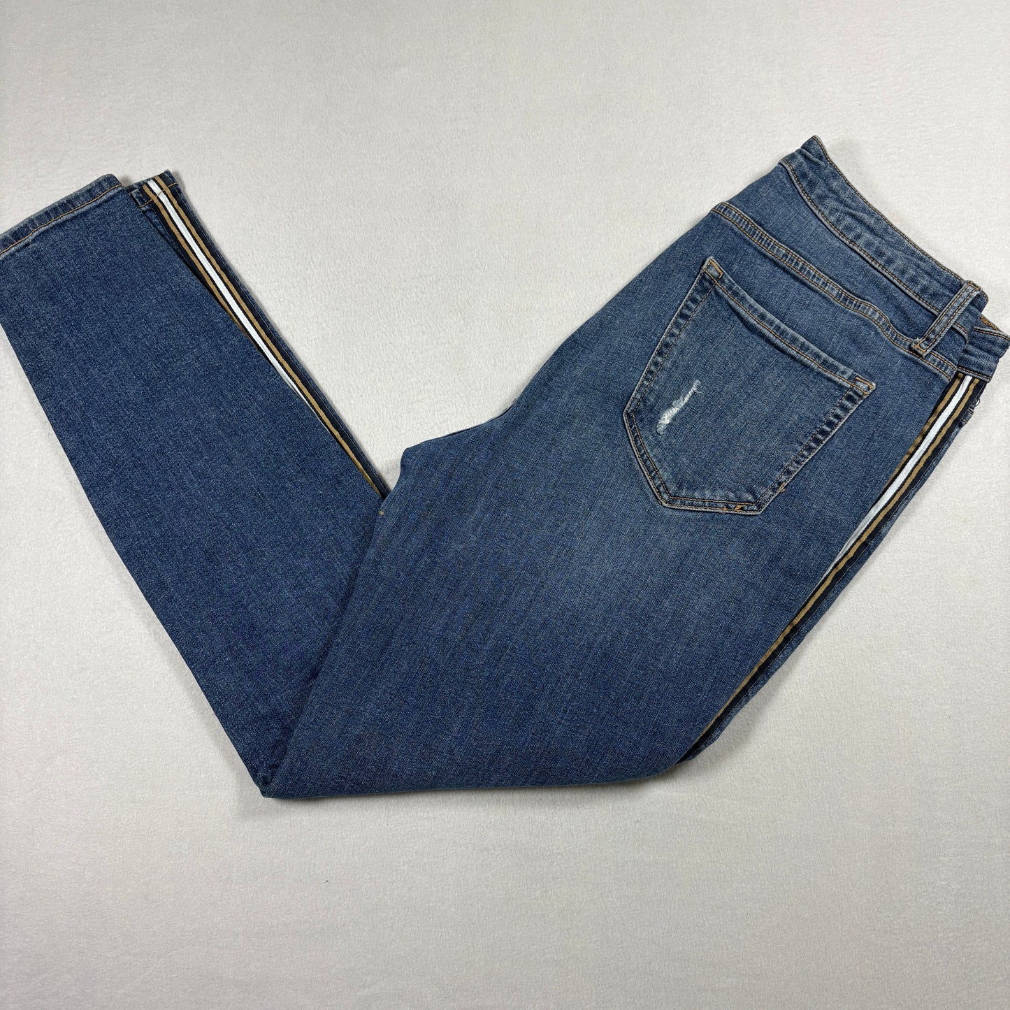 Wild Fable Womens Jeans 14/32R Y2K Racing Stripe Distressed Skinny Blue Denim