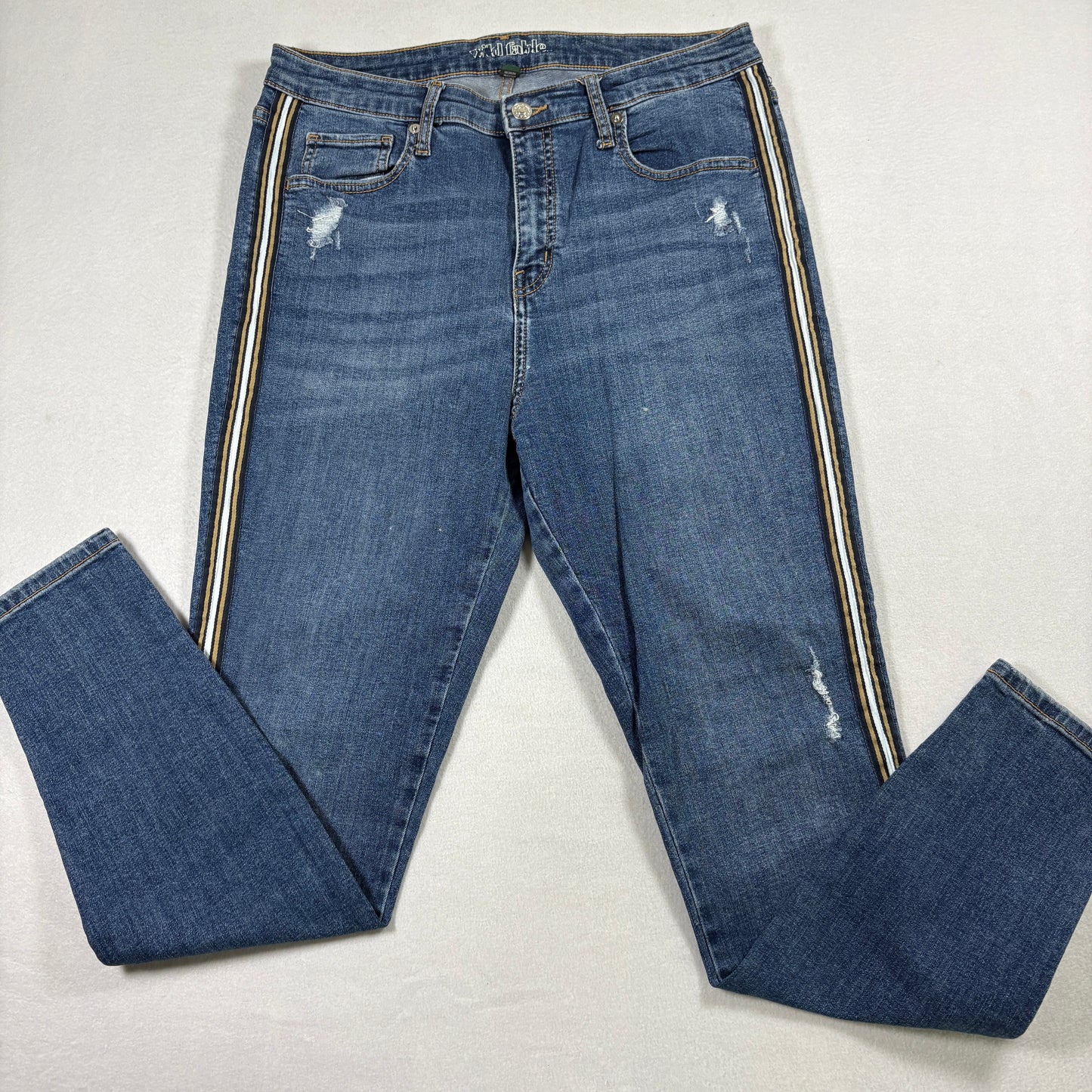 Wild Fable Womens Jeans 14/32R Y2K Racing Stripe Distressed Skinny Blue Denim