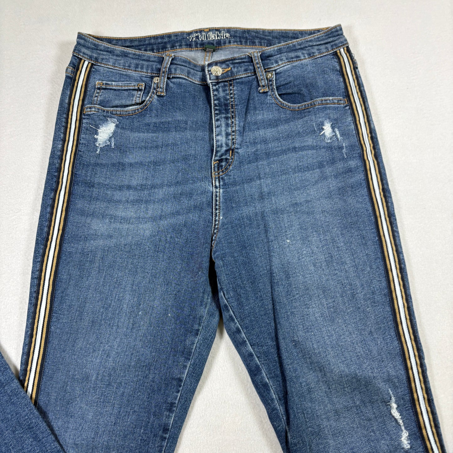 Wild Fable Womens Jeans 14/32R Y2K Racing Stripe Distressed Skinny Blue Denim