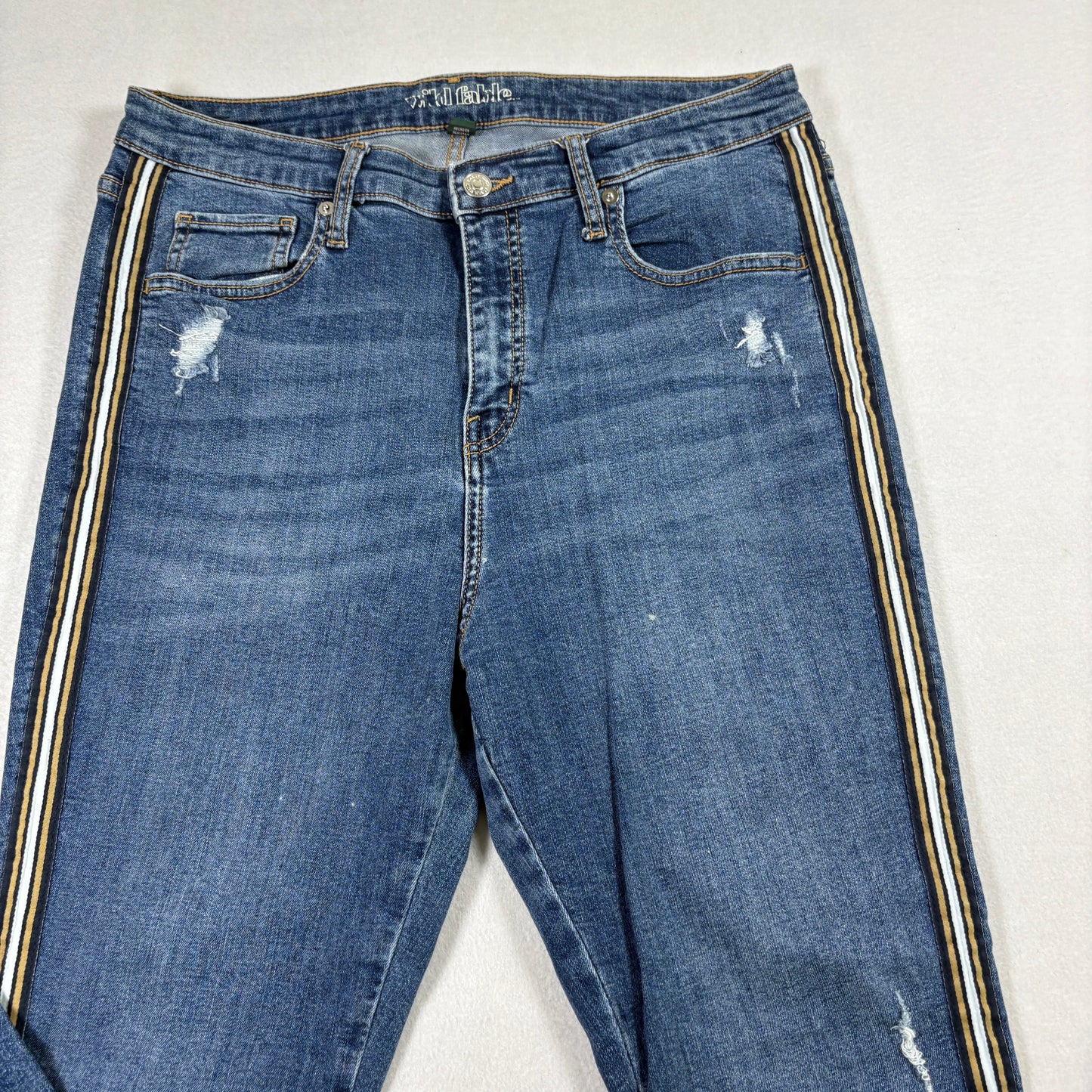 Wild Fable Womens Jeans 14/32R Y2K Racing Stripe Distressed Skinny Blue Denim