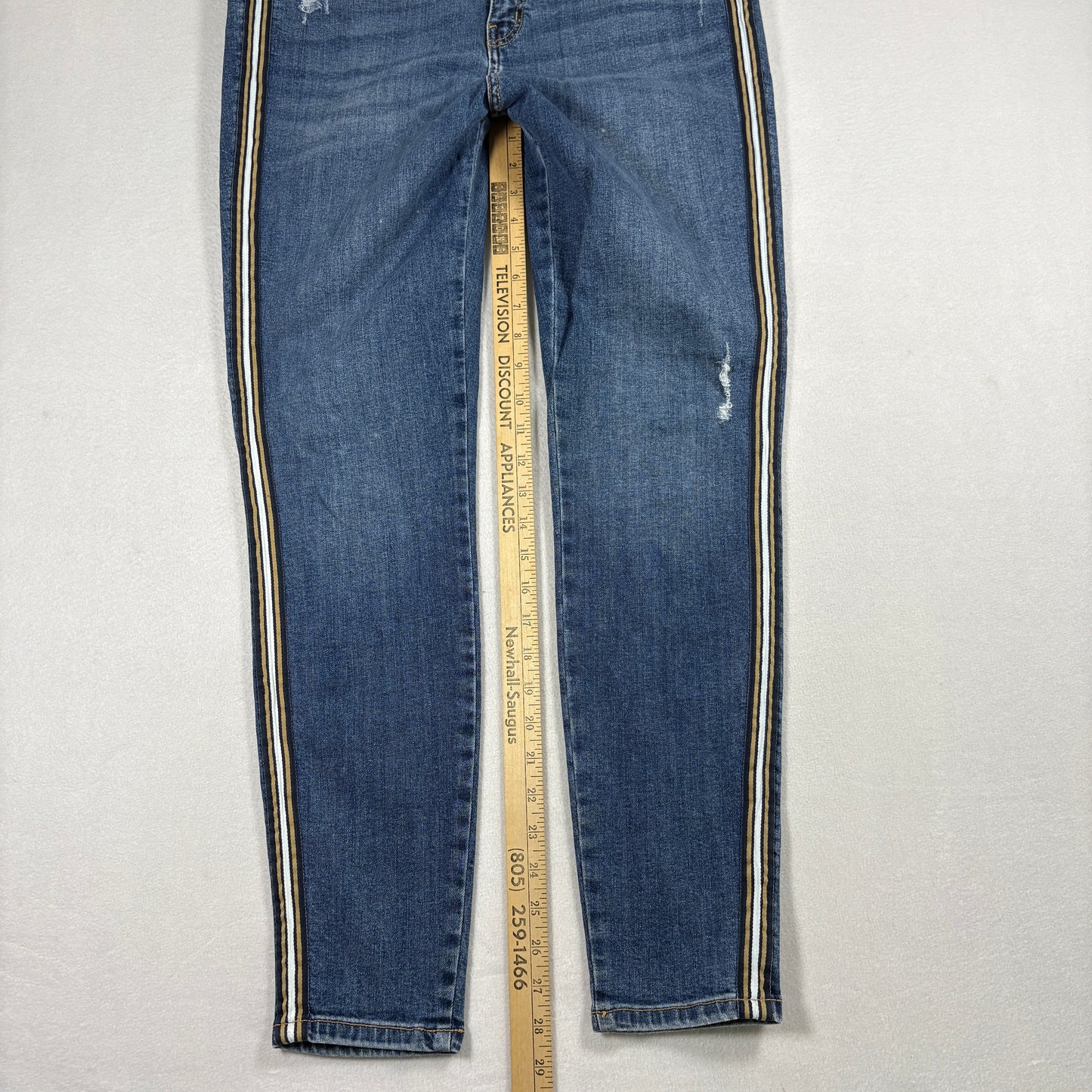 Wild Fable Womens Jeans 14/32R Y2K Racing Stripe Distressed Skinny Blue Denim
