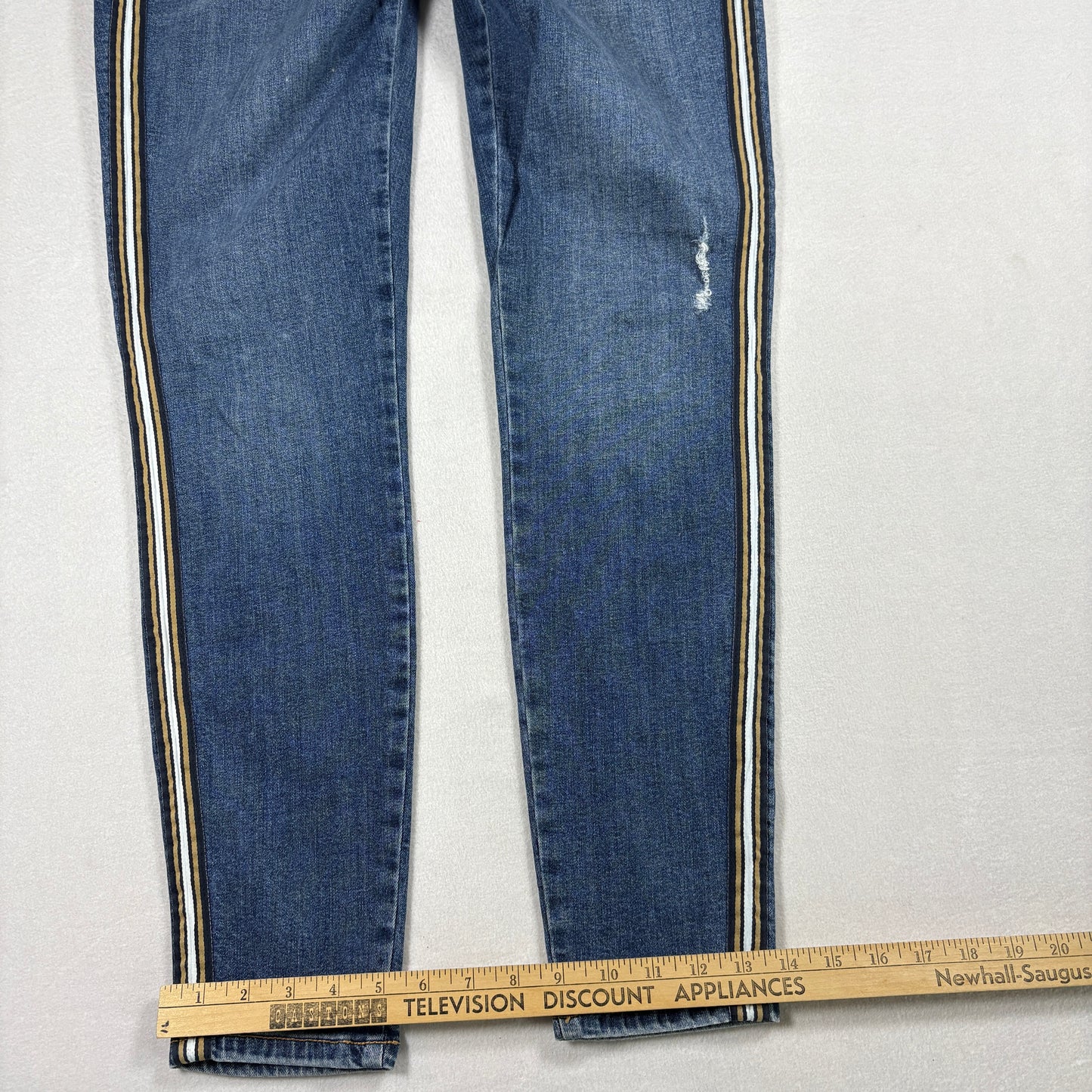 Wild Fable Womens Jeans 14/32R Y2K Racing Stripe Distressed Skinny Blue Denim