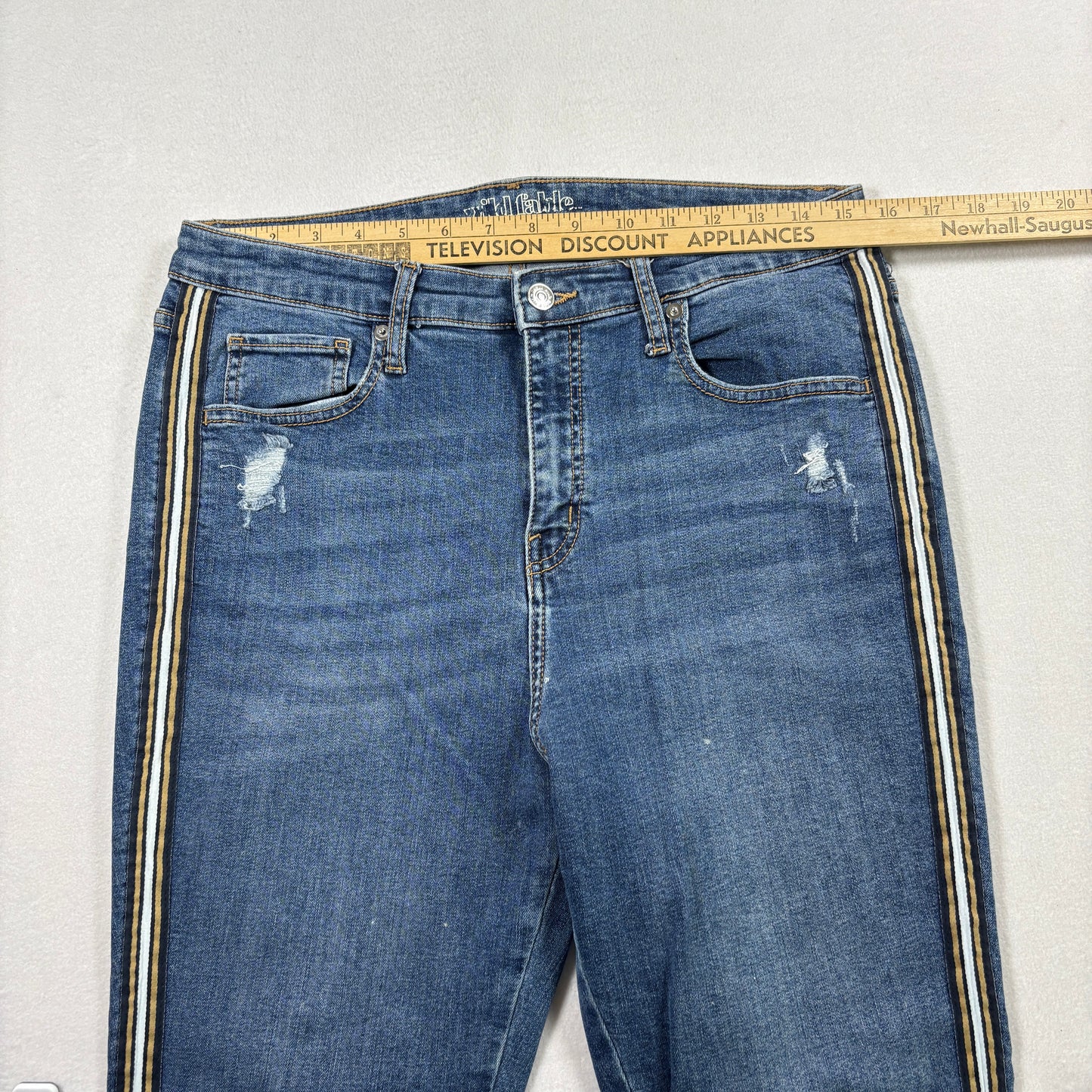 Wild Fable Womens Jeans 14/32R Y2K Racing Stripe Distressed Skinny Blue Denim