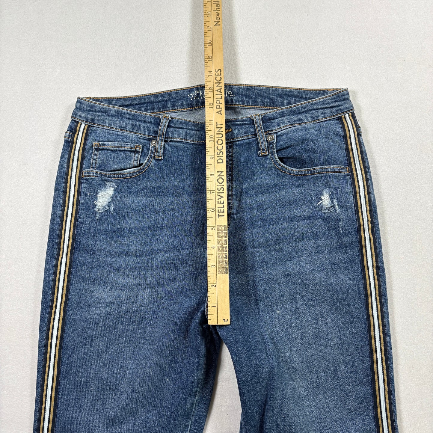 Wild Fable Womens Jeans 14/32R Y2K Racing Stripe Distressed Skinny Blue Denim