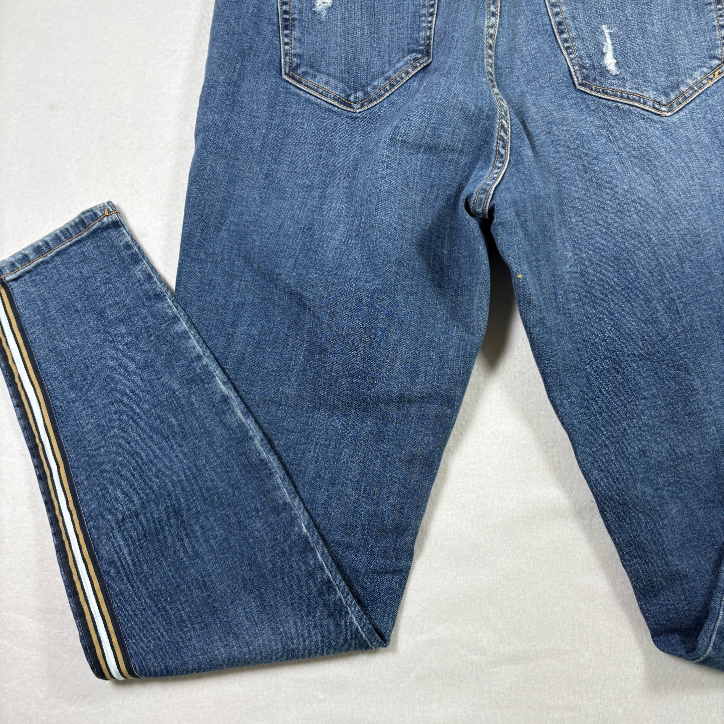 Wild Fable Womens Jeans 14/32R Y2K Racing Stripe Distressed Skinny Blue Denim