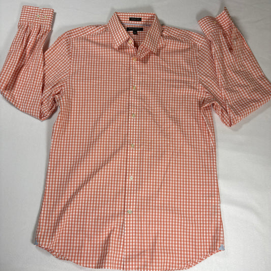 Banana Republic Shirt Grant Fit Large Orange White Gingham Check Button Down