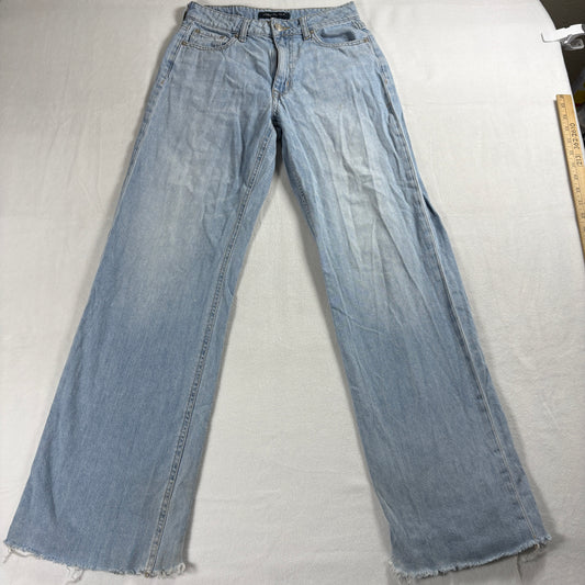 Aeropostale Jeans Womens High Rise Wide Leg Size 2 Blue Denim Raw Hem Retro