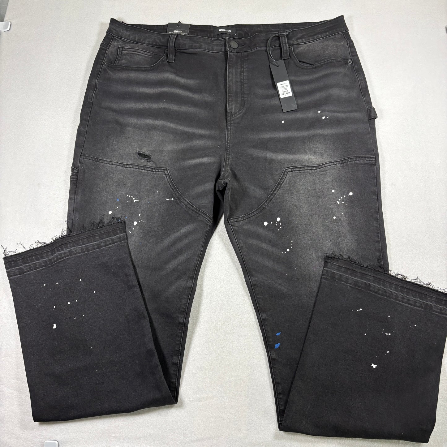 Nova Men Jeans 42 Black Distressed Carpenter Relaxed Fit Paint Splatter NWT