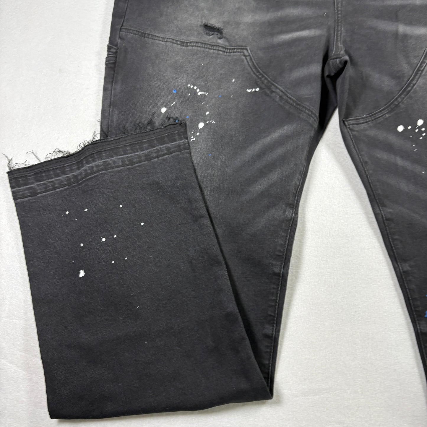 Nova Men Jeans 42 Black Distressed Carpenter Relaxed Fit Paint Splatter NWT