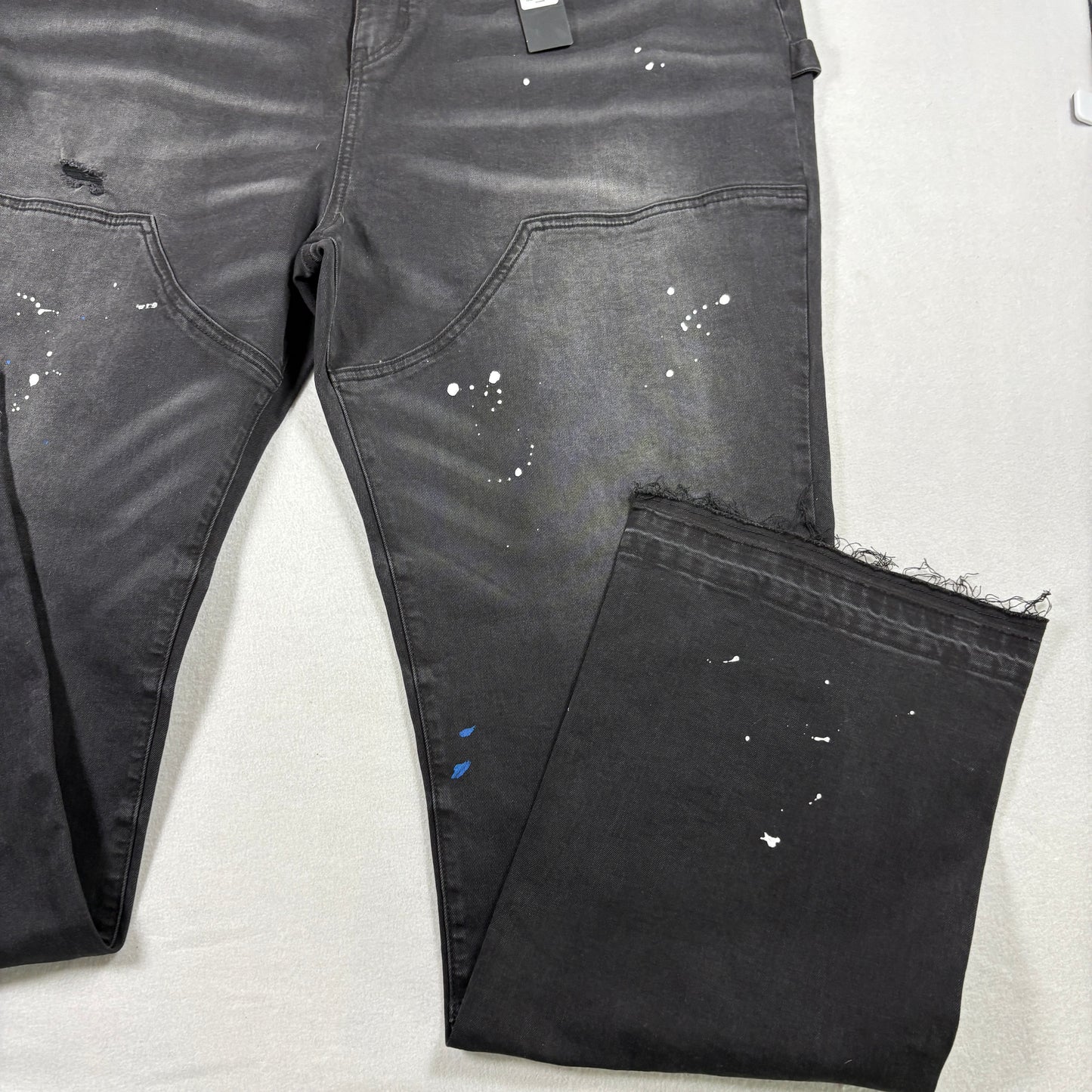 Nova Men Jeans 42 Black Distressed Carpenter Relaxed Fit Paint Splatter NWT