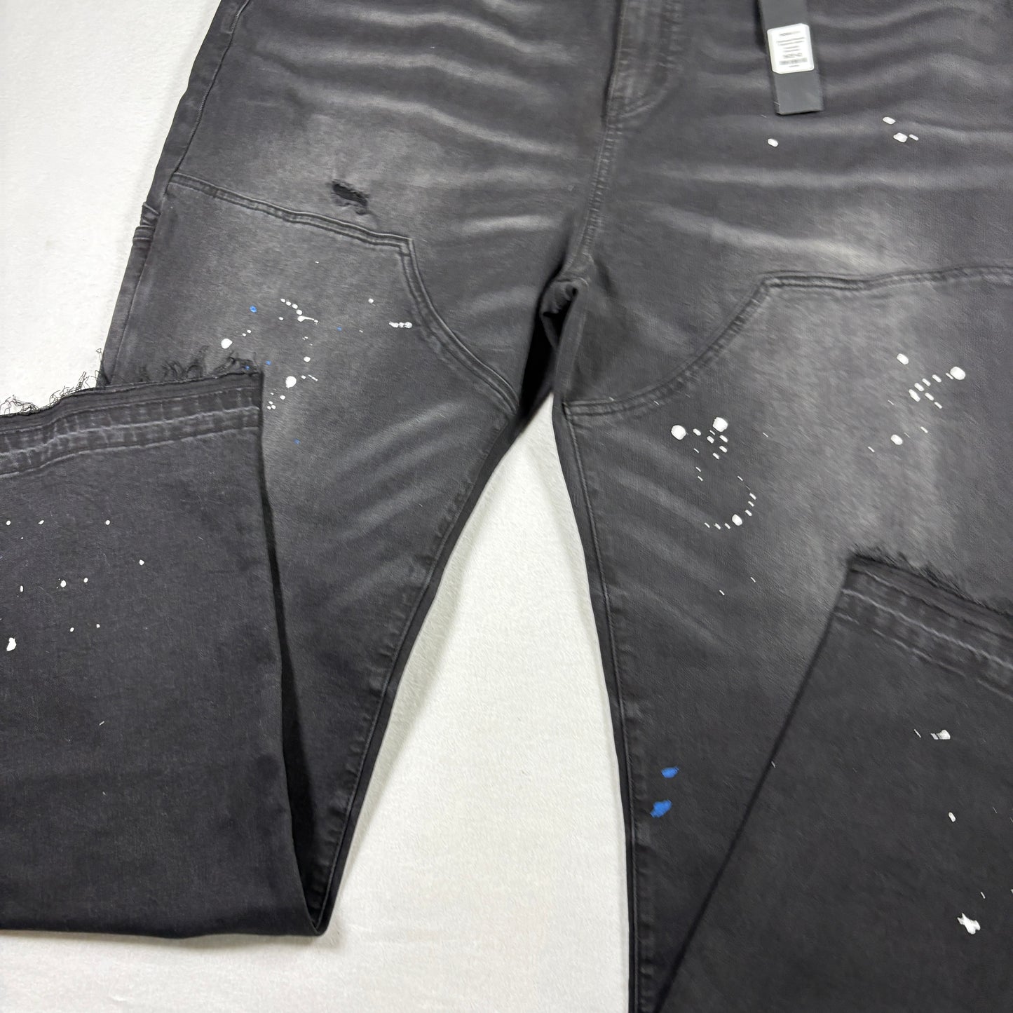 Nova Men Jeans 42 Black Distressed Carpenter Relaxed Fit Paint Splatter NWT